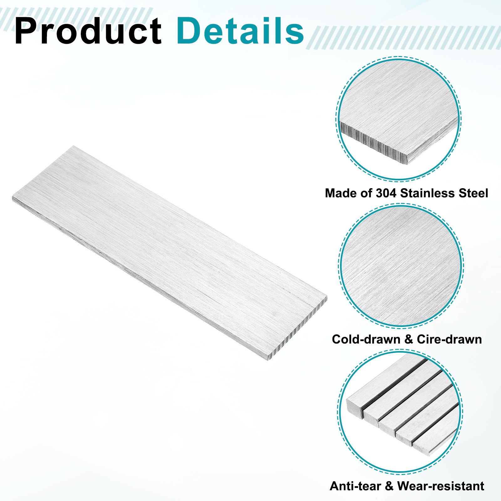 2 Pcs 304 Stainless Steel Flat Bar 1/8″ x 1-3/16″ x 4″ Trim Strips Sheet