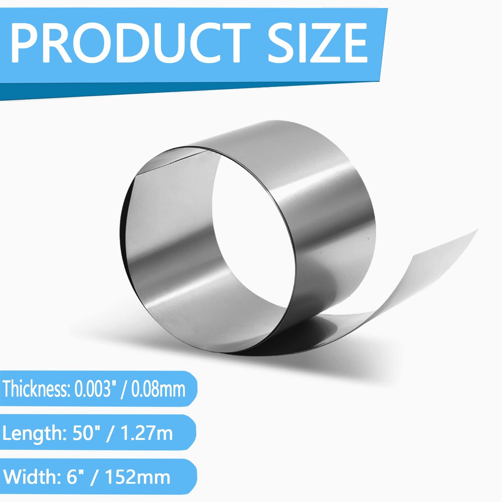 304 Stainless Steel Shim Stock Roll Full Hard Temper 50″x6″x0.003″ Thick