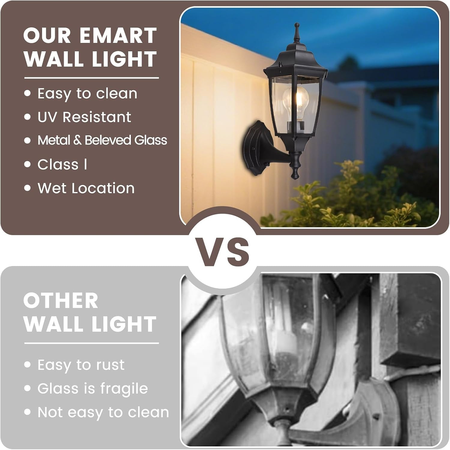 Die-Cast Aluminum & Glass Dusk to Dawn Photocell-Controlled Outdoor Wall Light,