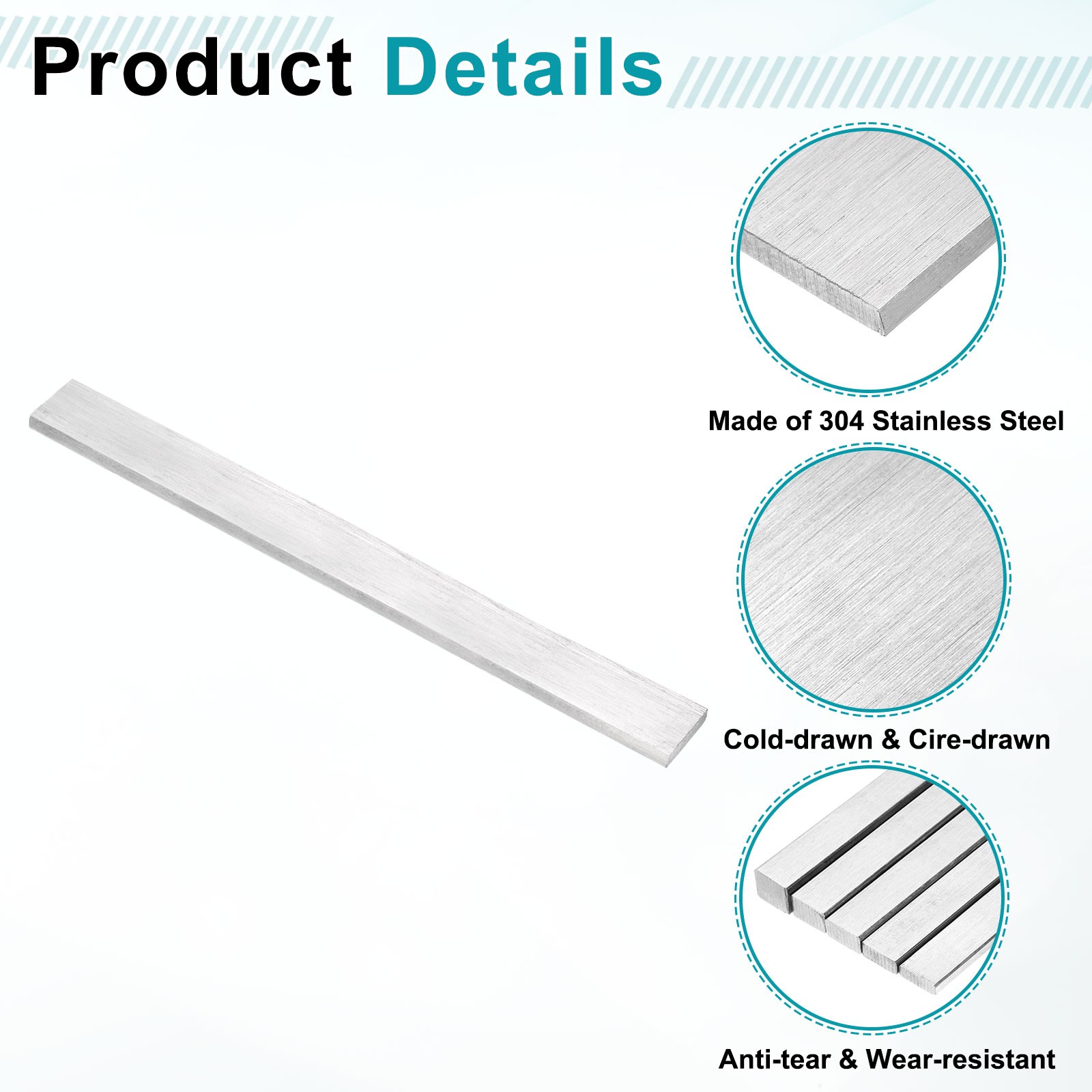 2 Pcs 304 Stainless Steel Flat Bar 3/16″ x 13/16″ x 8″ Trim Strips Sheet