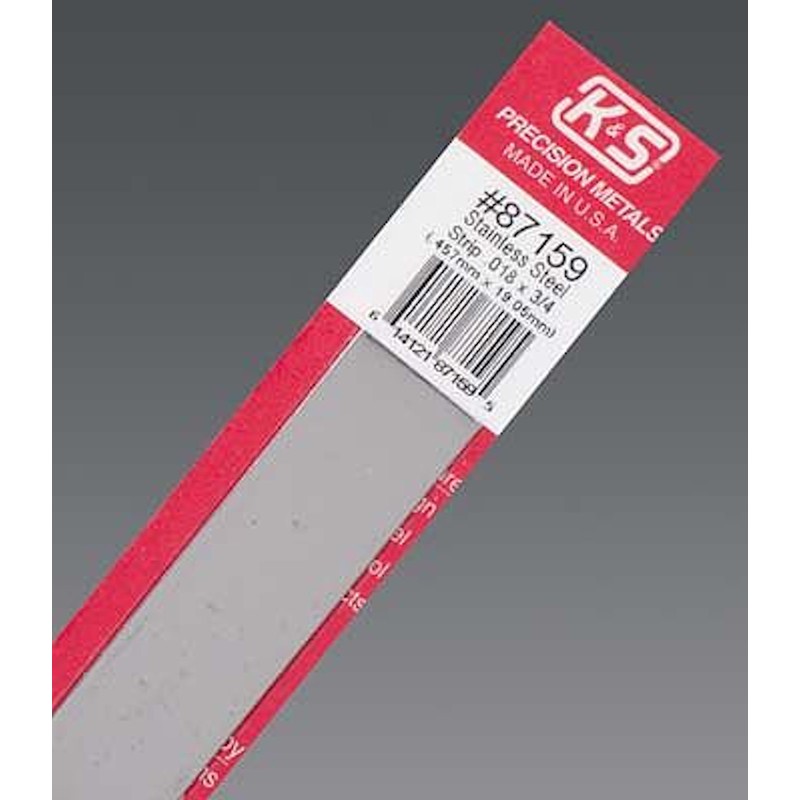 K&S 87159 Steel 0.018 in. Thick Strip 3/4 W x 12 L in. for Scratch Builders