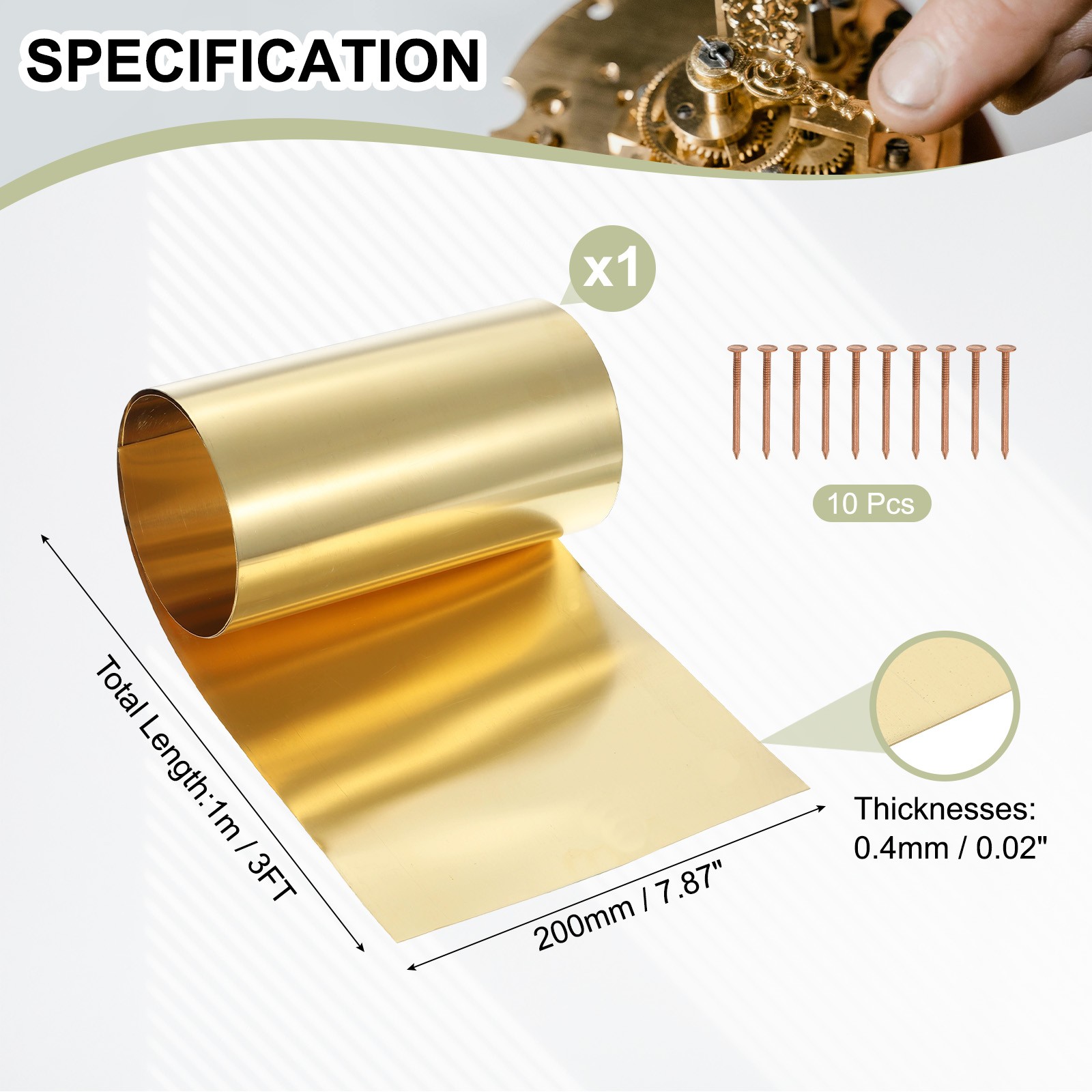 Brass Sheet Roll 7.9″ x 39.4″ 28 Gauge(0.4mm) Thickness for DIY (1 Pack, Brassy)