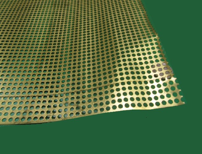 Brass Perforated Extra Thin Sheet, .016″ Thick x 24″ x Per Ft”, .138″ Hole Dia.