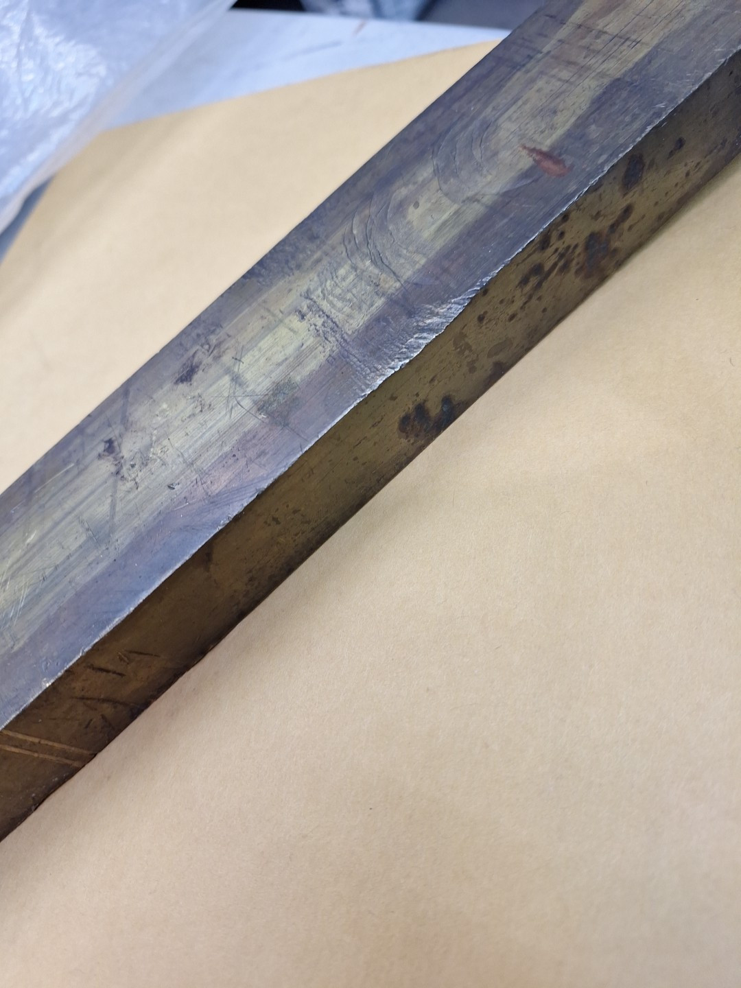 Yellow Brass? Stock Rectangle Flat Bar 1″x 2″x 13″L SEE PHOTOS OF CONDITION