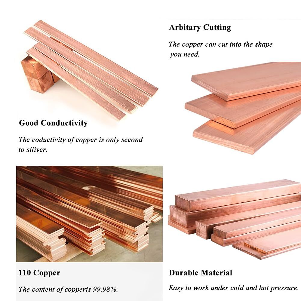 2Pcs C110 Copper Flat Bar 12″ Long 1/8″ 3mm x 1″ 25mm x 12″305mmCopper Bus Ba…