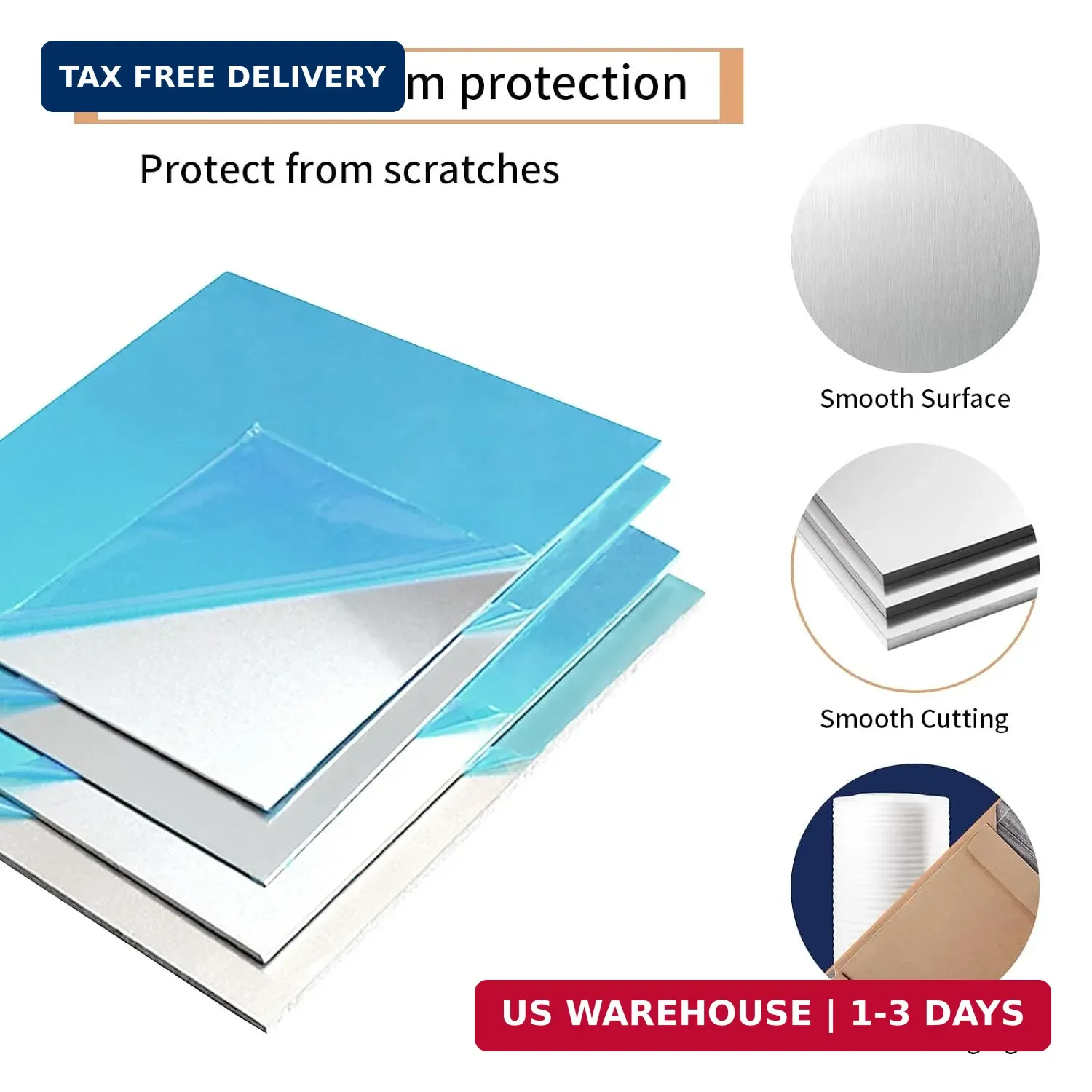 1PCS 6061 Aluminum Sheet Metal 1/8″ x 6″ x 12″, Aluminum Plates Covered with Pro