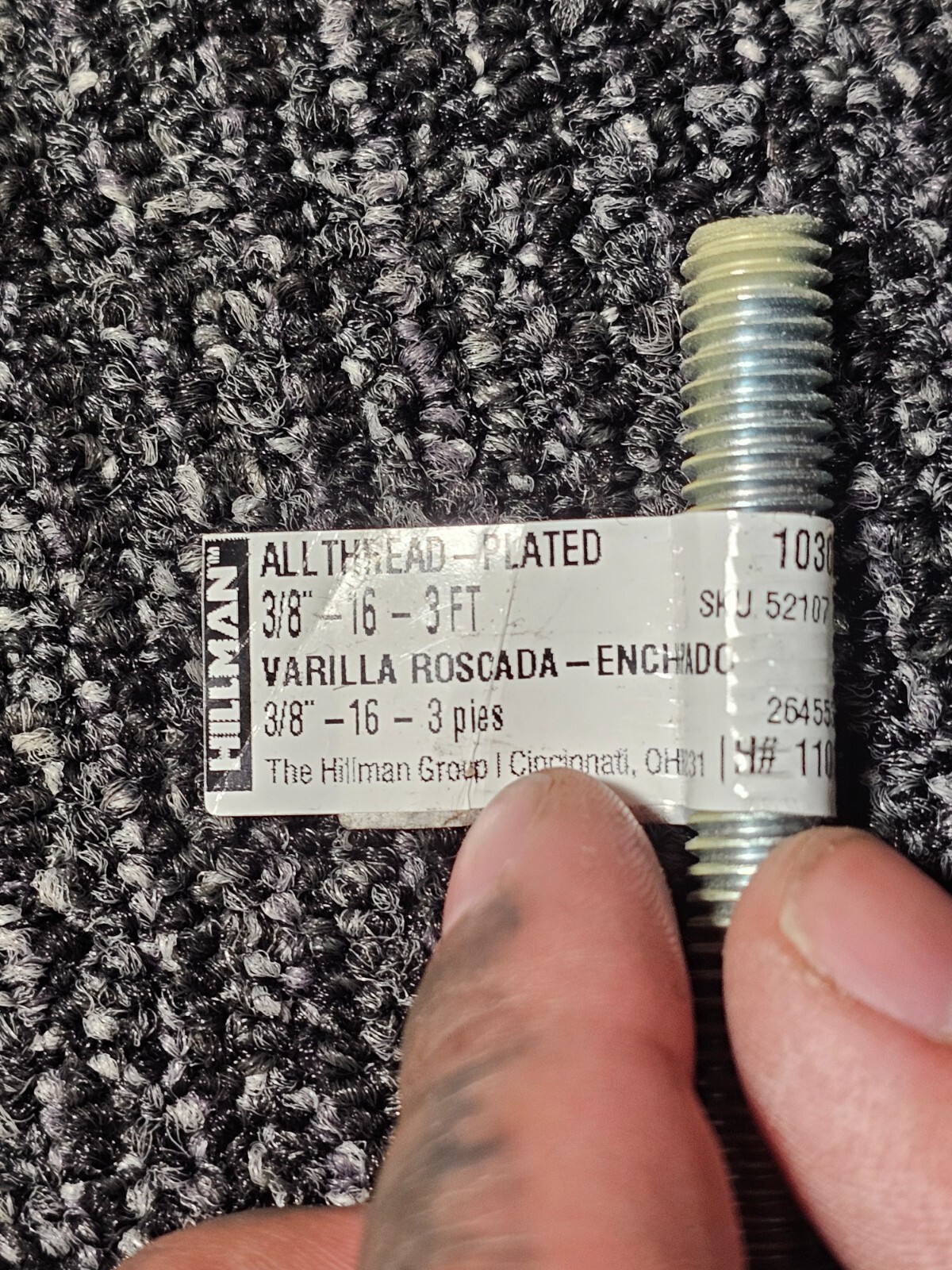 (QTY 5) Hillman 11018 Steelworks 3/8” x 3 Ft. Steel Threaded Rod