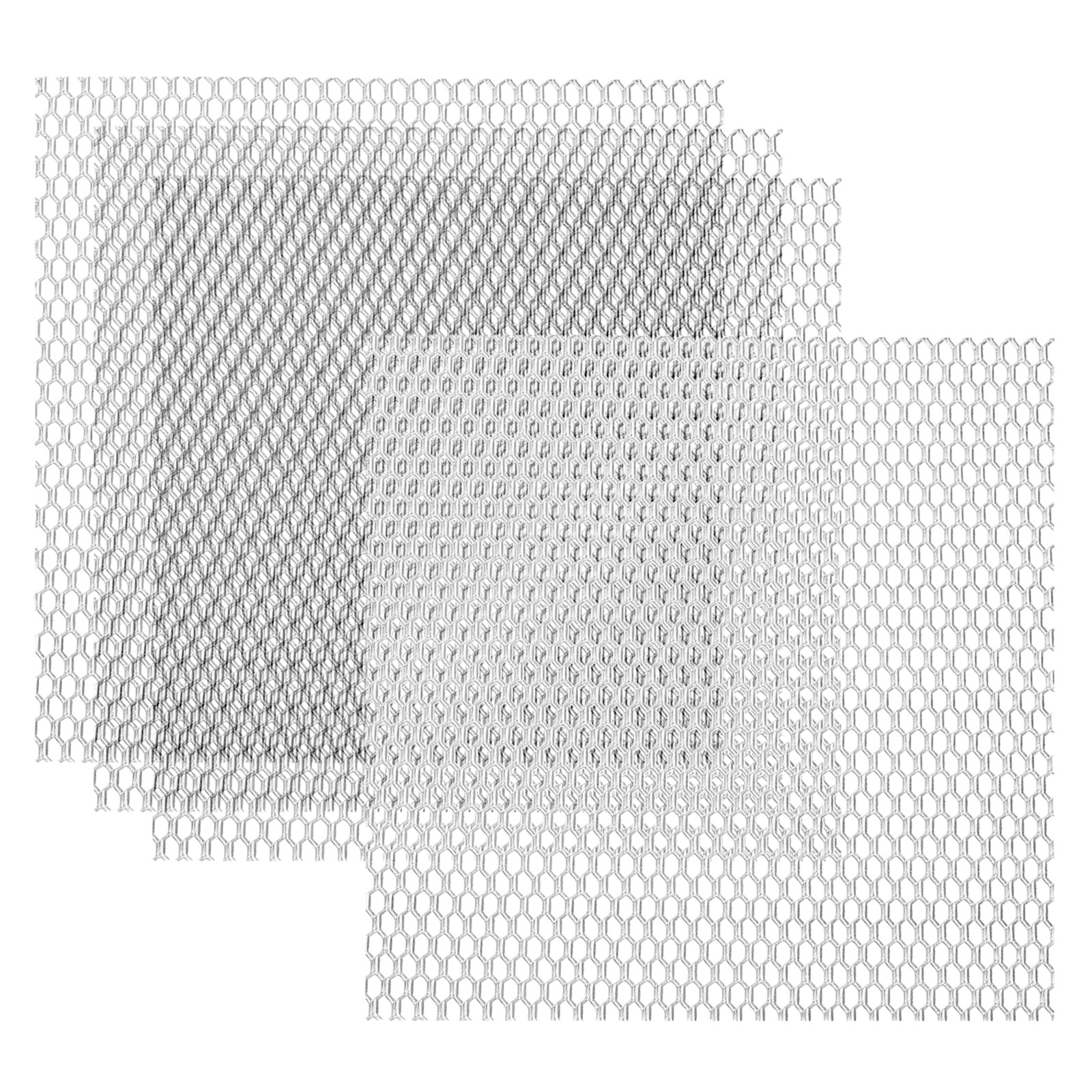 4″L x 4″W Universal Car Grill Mesh, 4Pcs 3x6mm Hexagon Hole, Silver Tone