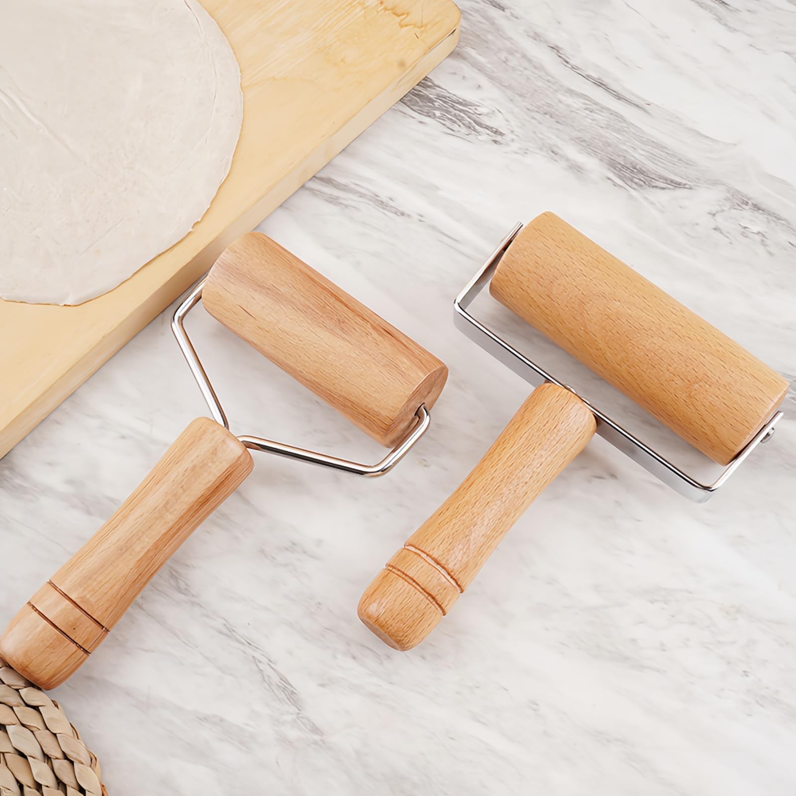 Stainless Steel & Beechwood Rolling Pin with Adjustable Thickness – Ergonomic…