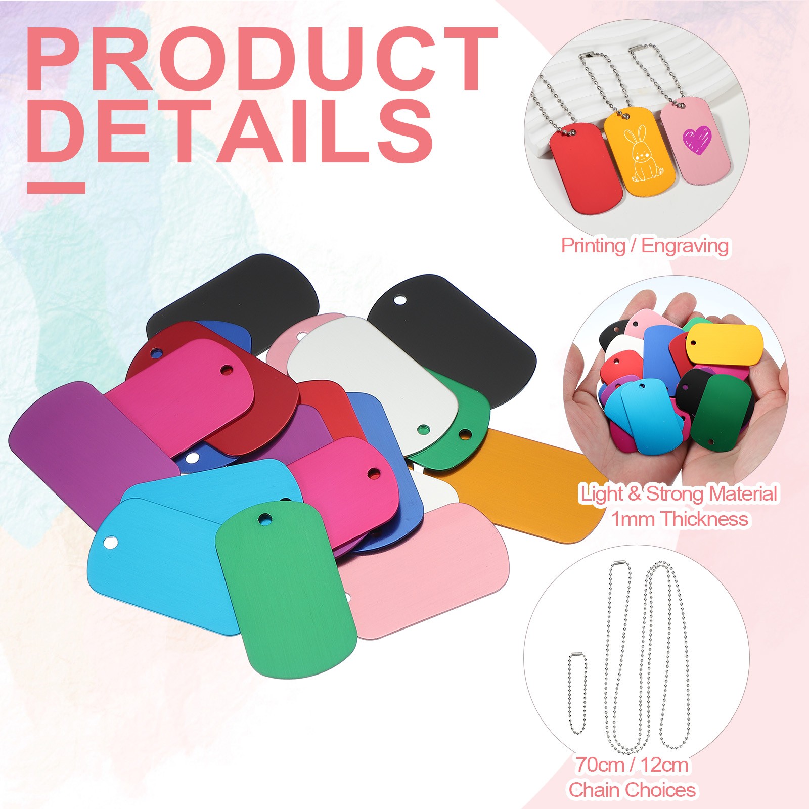 50Pcs Blank Tag Metal Stamping Tags, Rectangle Shape Engraved Tag, Red