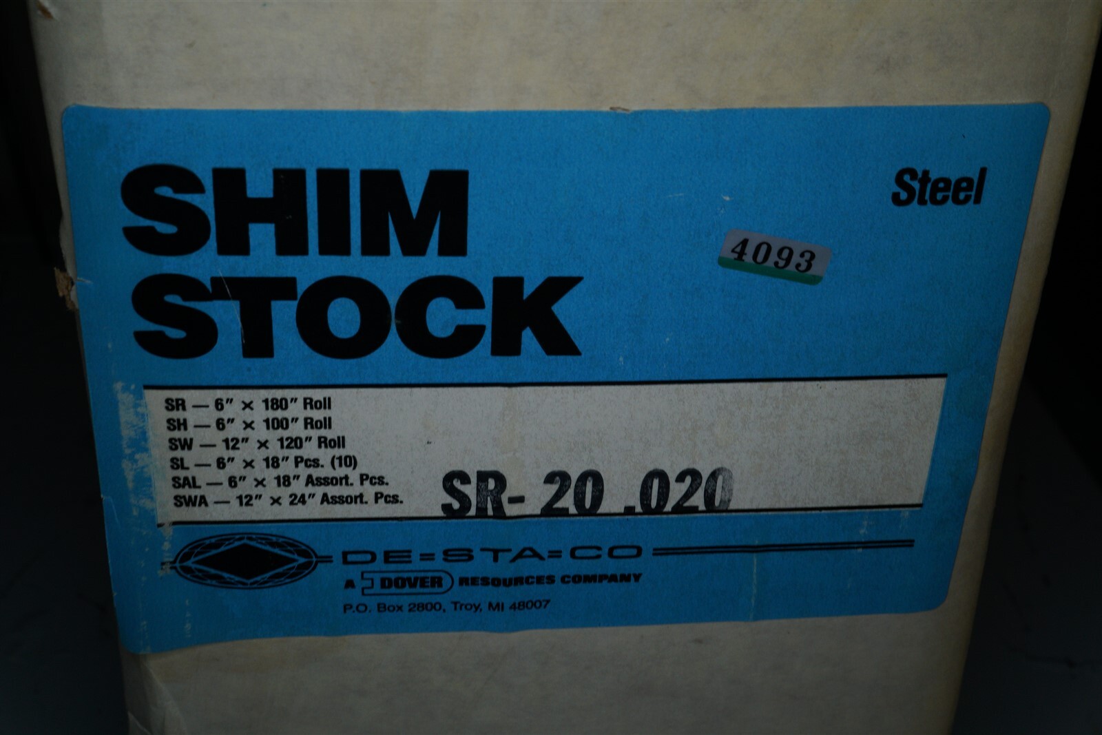 Destaco SR-20 0.020 Steel Shim Stock (SR – 6″ x 180″ Roll), 0.020 Thick