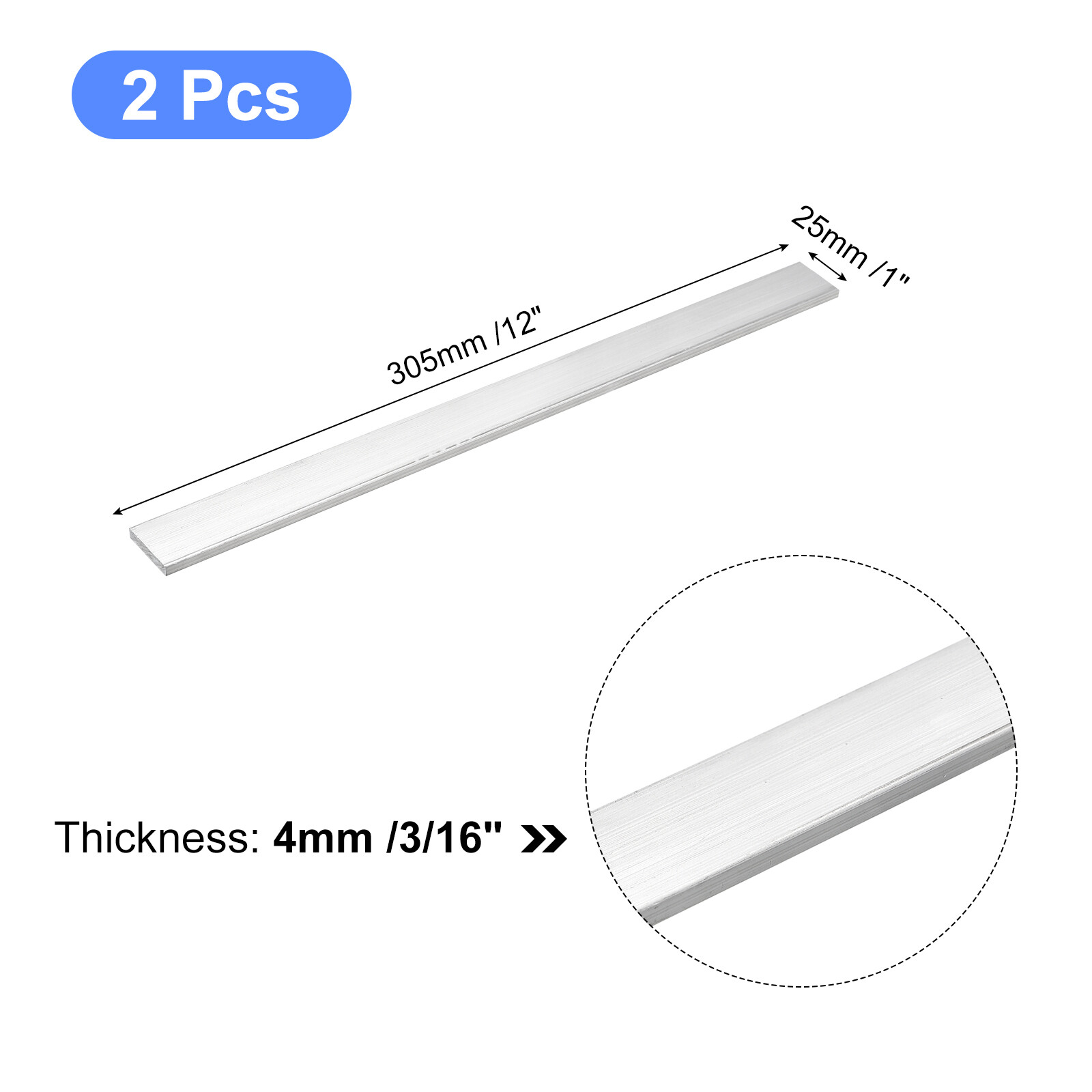 2pcs Square Aluminum Bar 3/16″ Thick 1″ Width 12″ Length