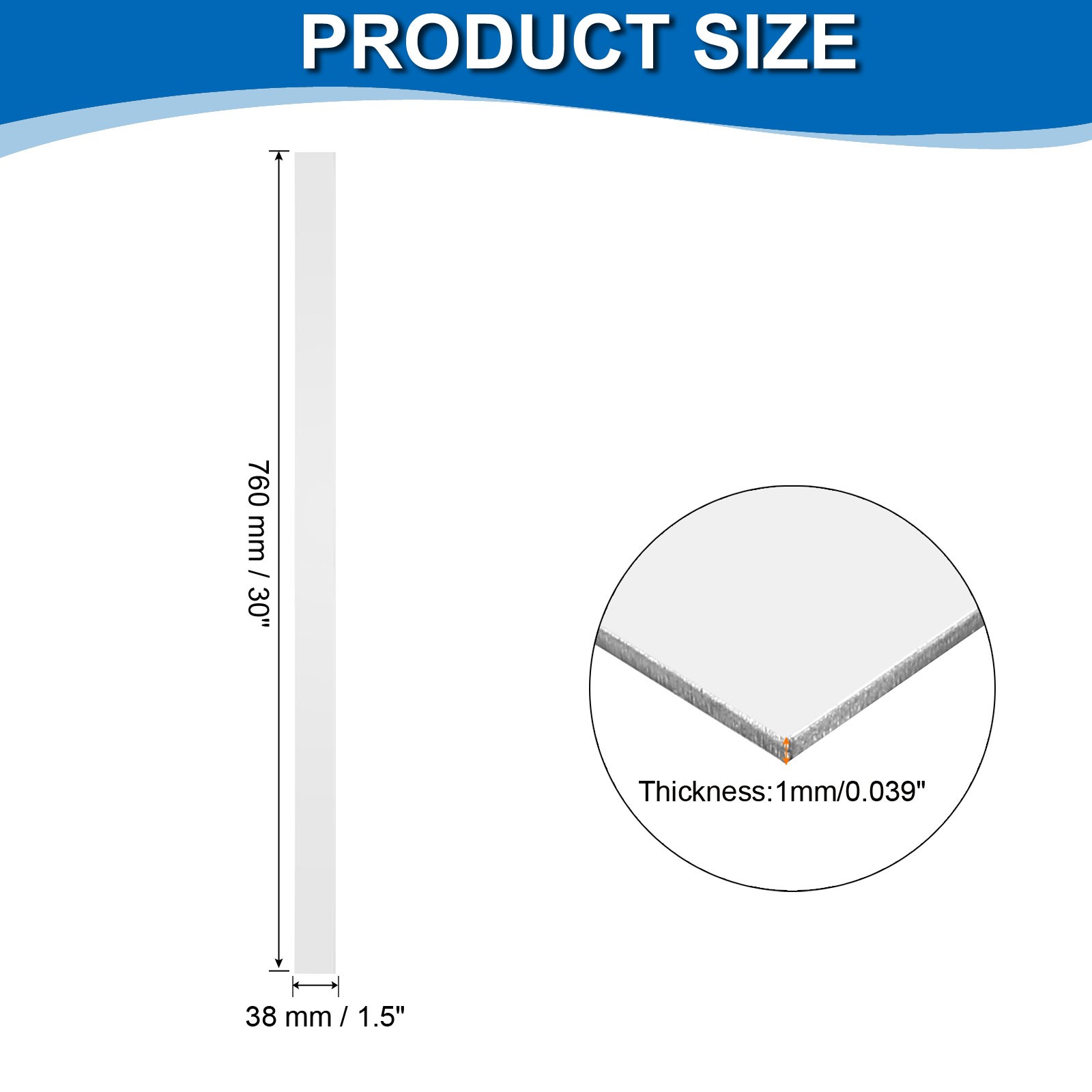 304 Stainless Steel Shims, 30 Inch x 1.5 Inch x 0.039 Inch Metal Strips Sheet