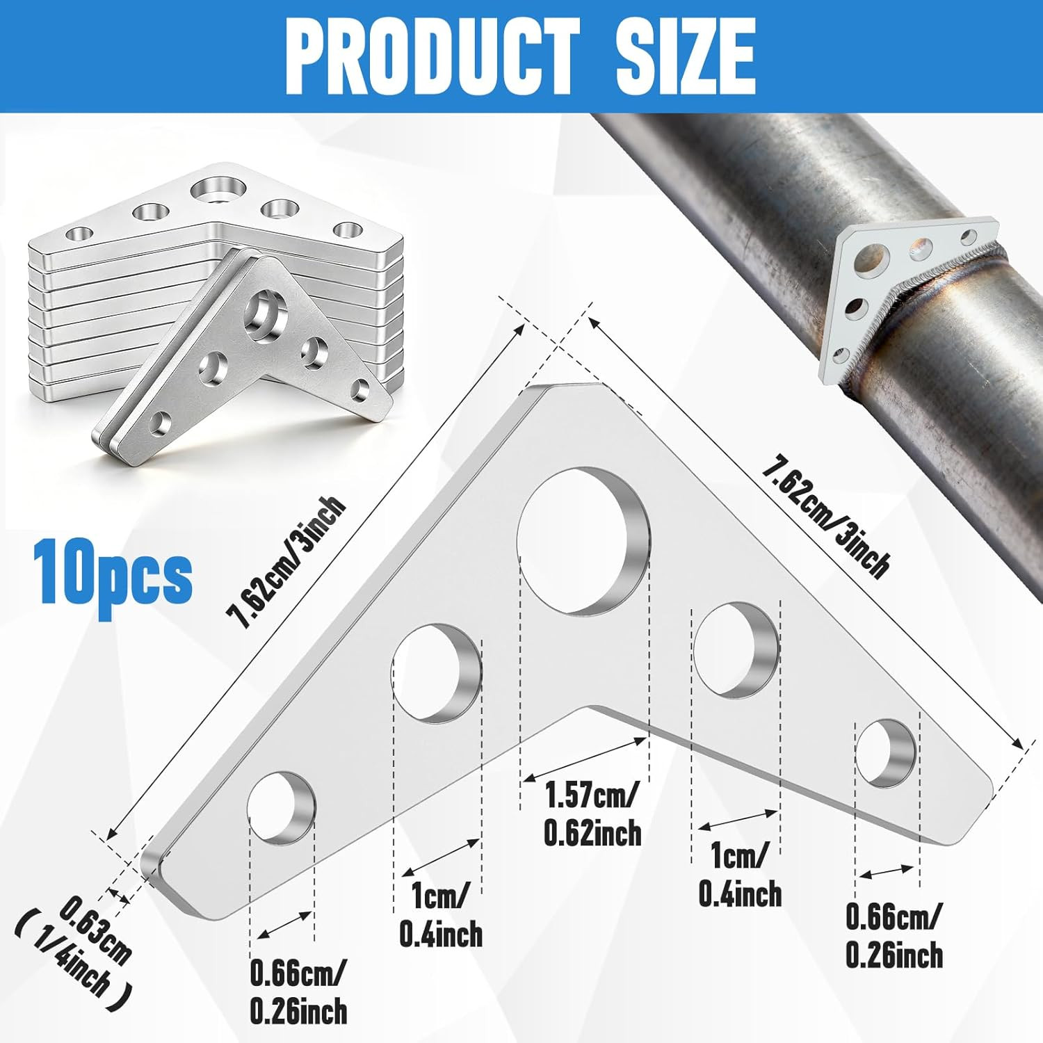 10 PCS Steel Welding Gussets, 3″ X 3″ Triangle Heavy Duty Reinforcement Plates,