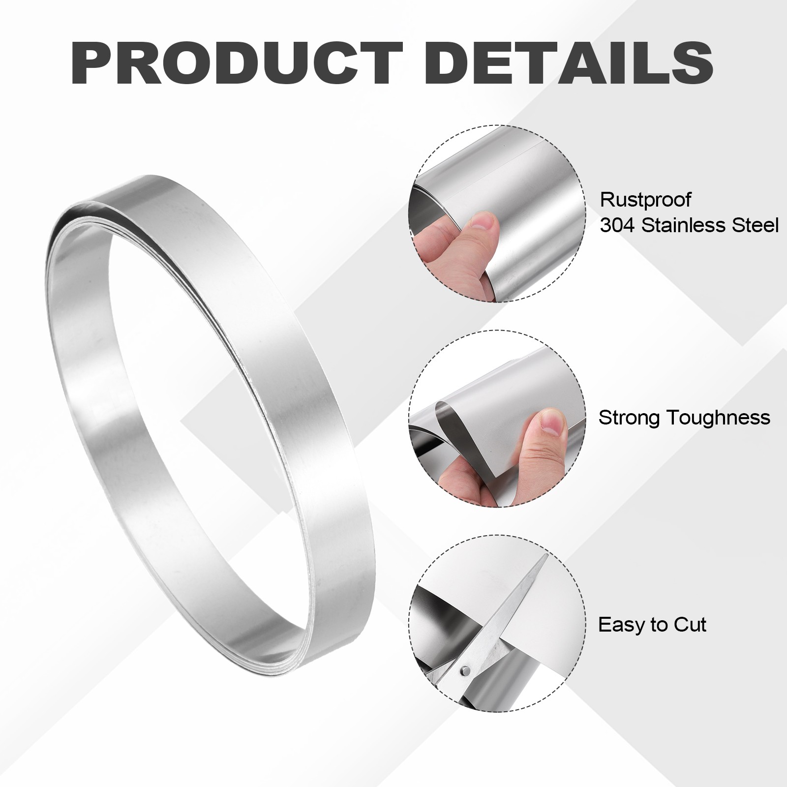 304 Stainless Steel Foil Roll 0.3mm x 10mm x 1m Metal Strip Sheet, Silver Tone