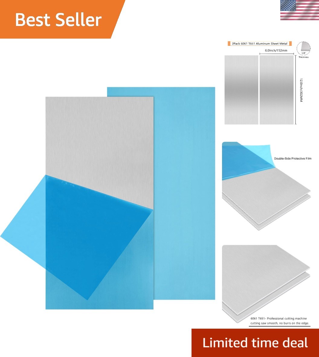 2-Piece Set of 6061 Sheet Metal – 6x12x0.125 Inch Plates, Scratch-Resistant