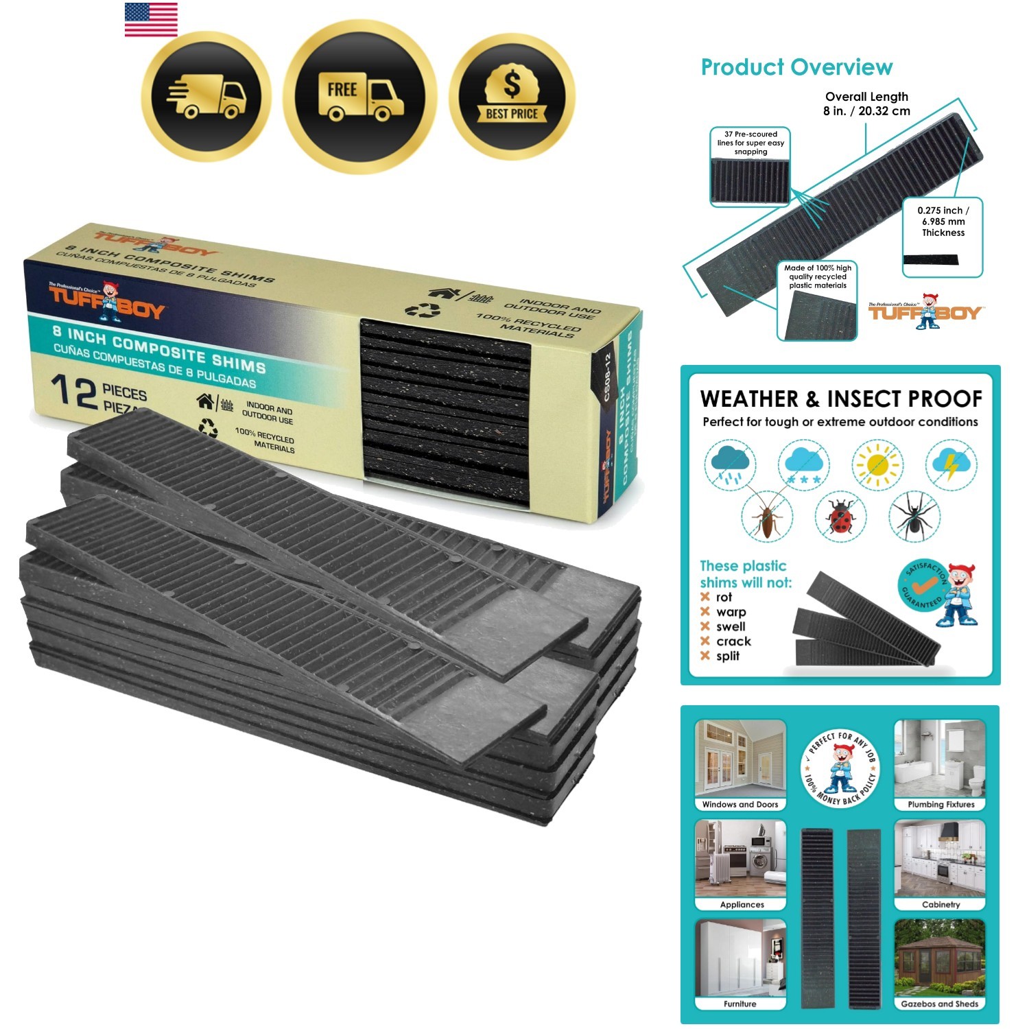 Composite Shims and Leveling Wedges 12 Pack, 8″ – – Extreme Load Support Pla…