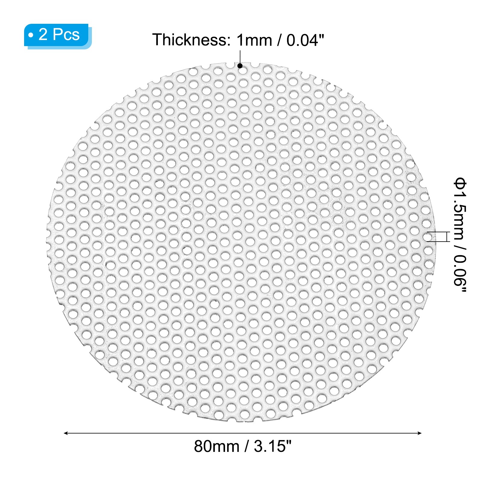 3″ 304 Stainless Steel Perforated Sheet, 2Pcs 0.06″ Hole Metal Mesh Plate