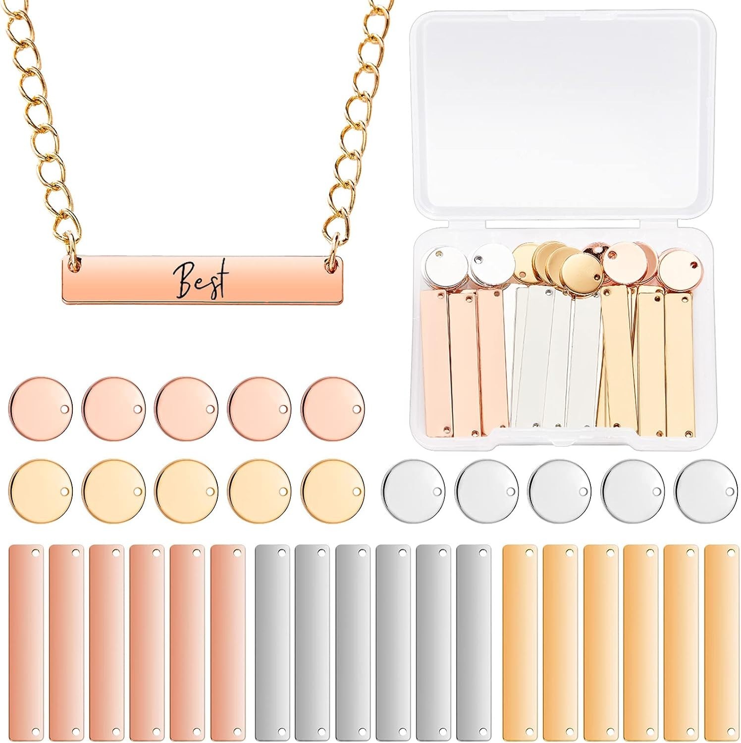 Gold, Silver, and Rose Gold Metal Stamping Blanks – 30 Pcs Engravable Pendants