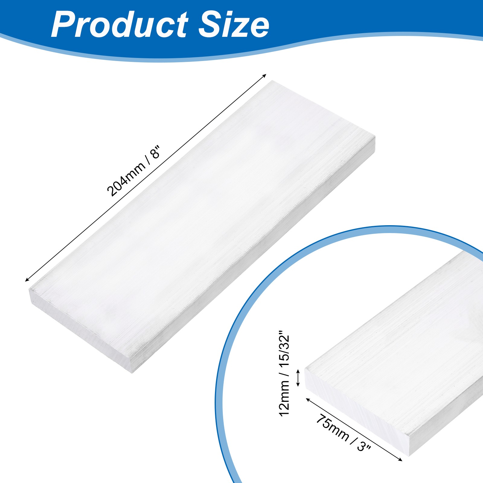 Square Aluminum Flat Bar, 15/32″ Thickness 2-15/16″ Width 8″ l with Glove