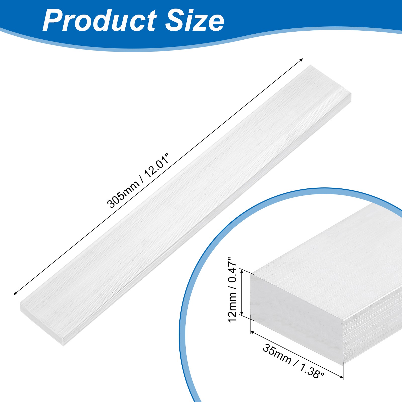 Square 6063 Aluminum Flat Bar 1/2″ Thickness 1-3/8″ Width 12″ Length