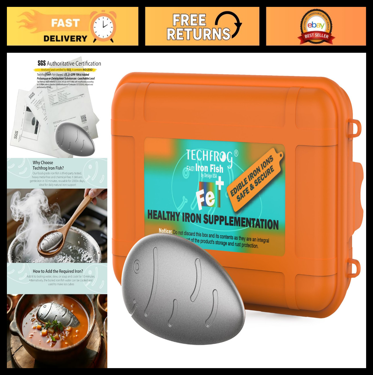 Food-Grade Cast Iron Cooking Ingot – Natural Anemia Relief Tool for Vegans & Ath