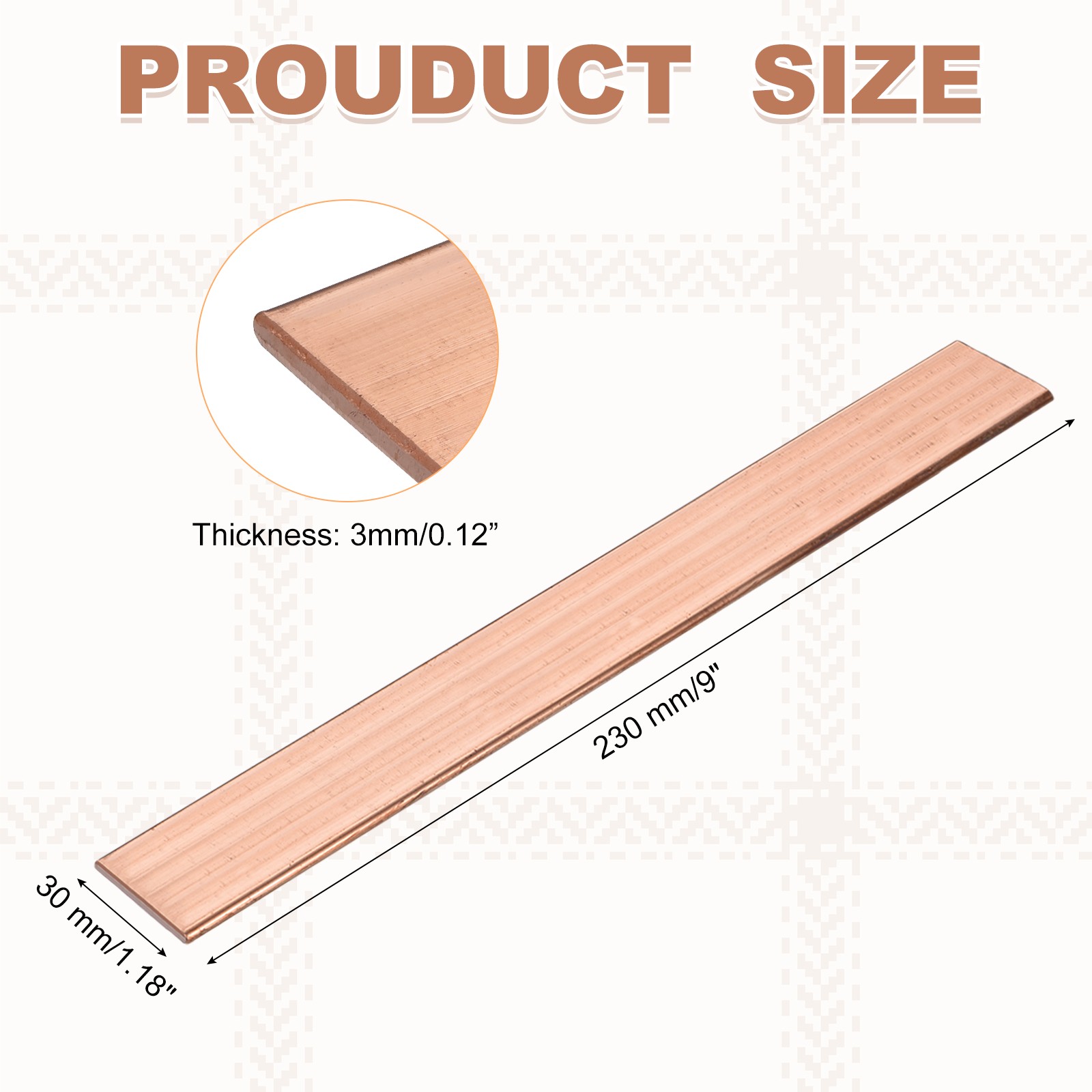 Copper Flat Bar 1/8″ x 1-3/16″ x 9” C110 Solid Copper Bus Bar Stock