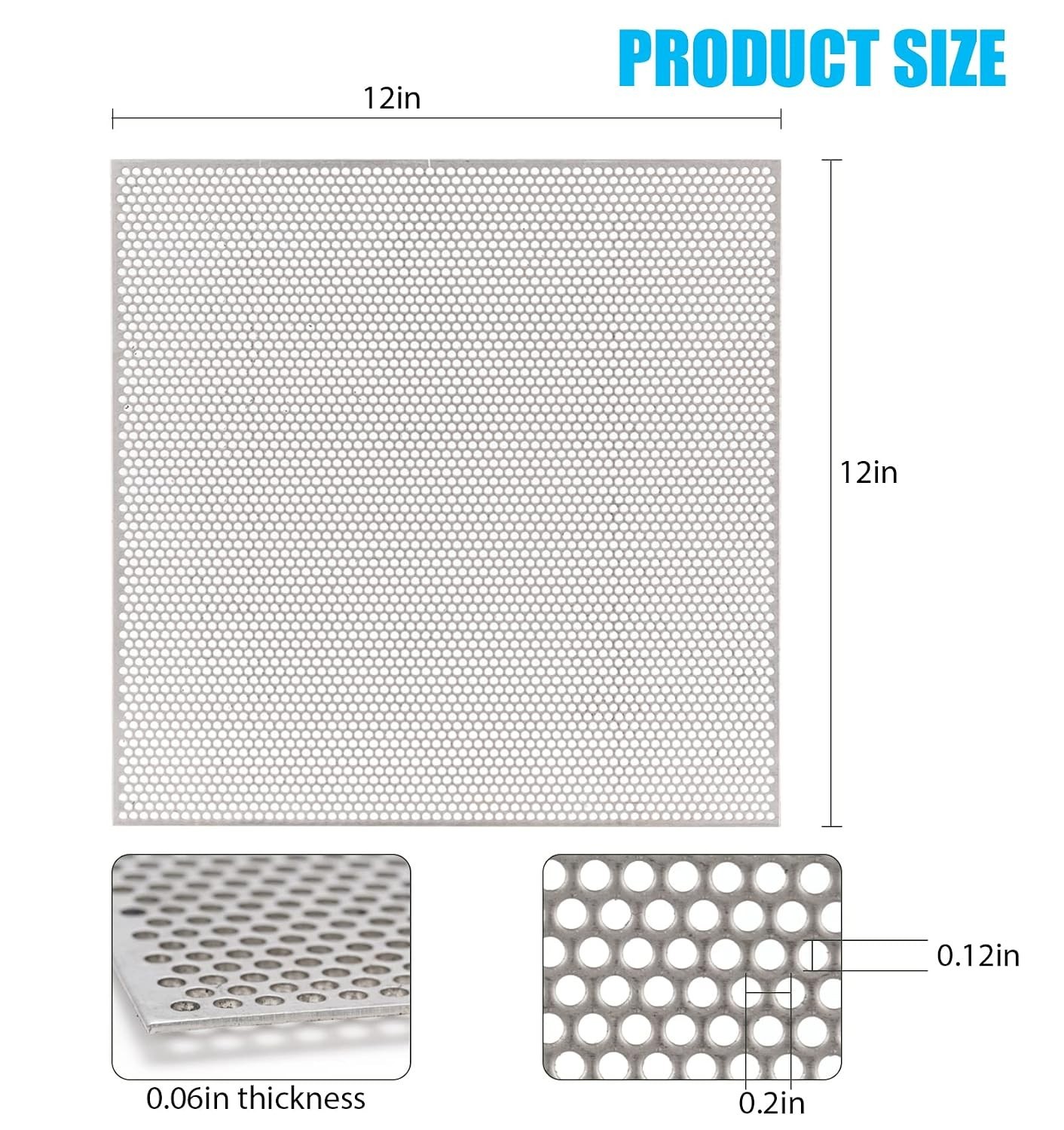 Perforated Stainless Steel Sheet 12″ x 12″ x 0.06″ (16 GA) – Metal Mesh Panel