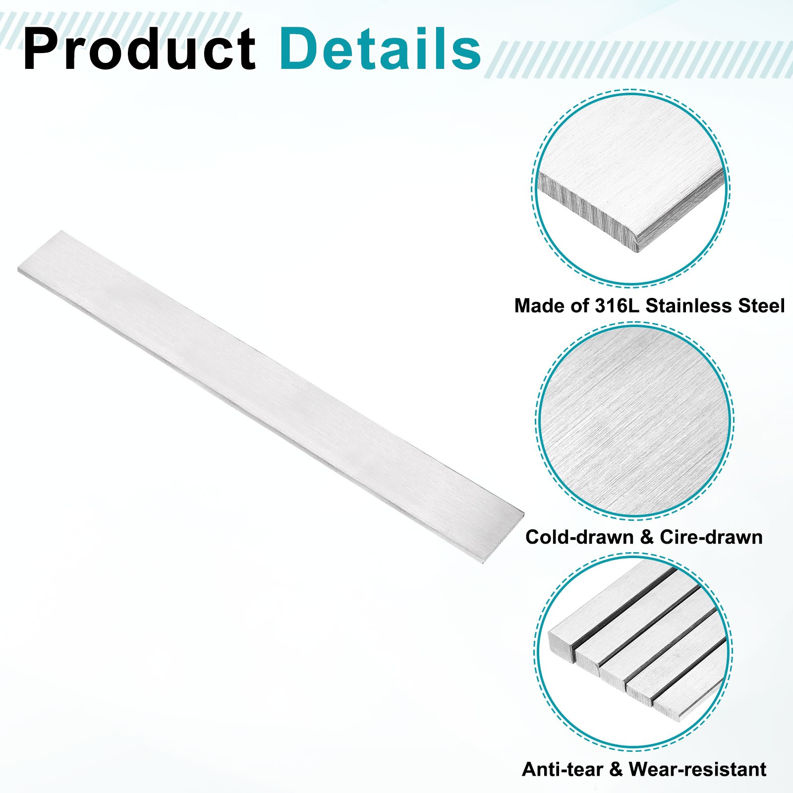 316L Stainless Steel Flat Bar 5/32″ x 1-9/16″ x 12″ Trim Strips Sheet
