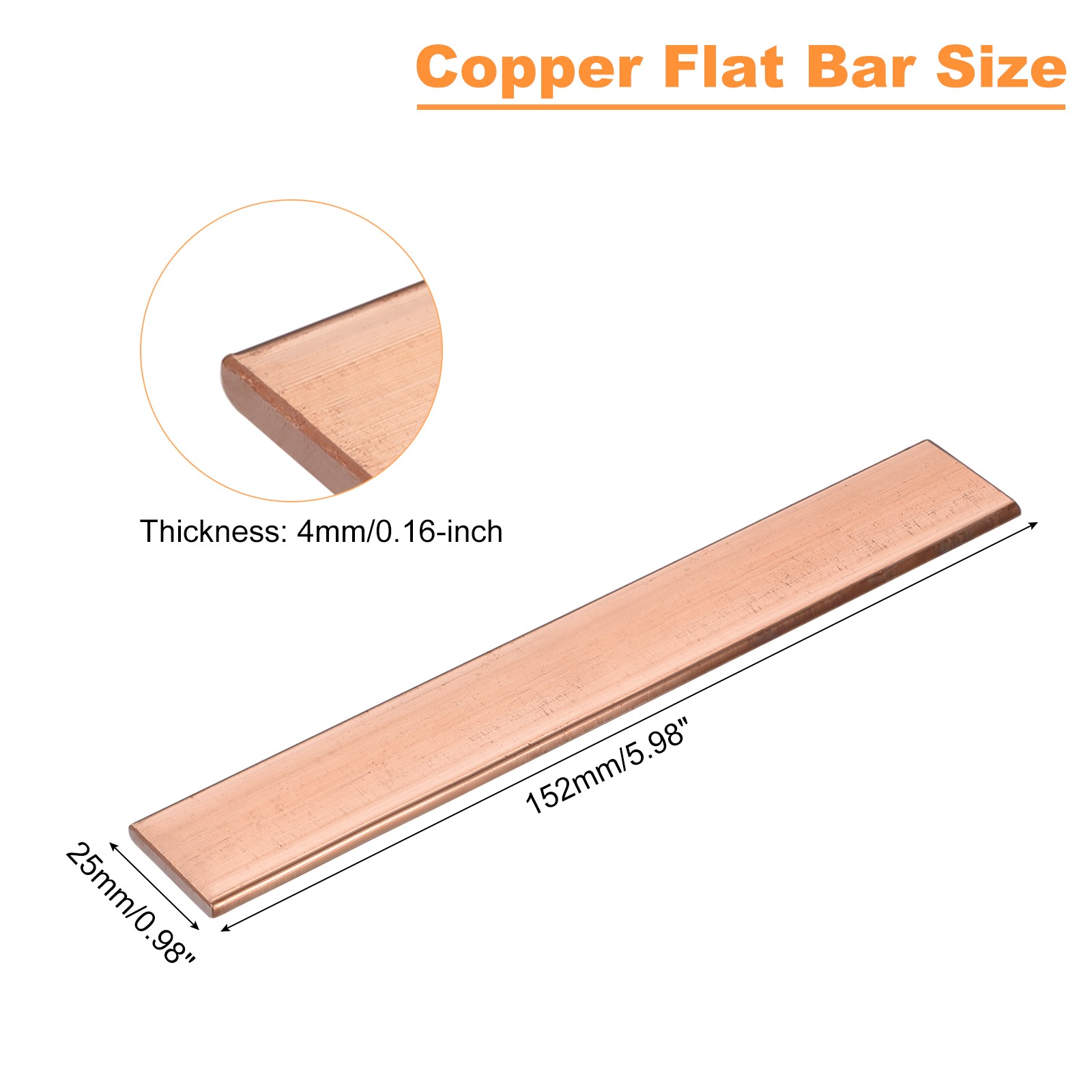 Copper Flat Bar, 5/32″ Thickness x 1″ Width x 6″ Length Copper Bar Stock