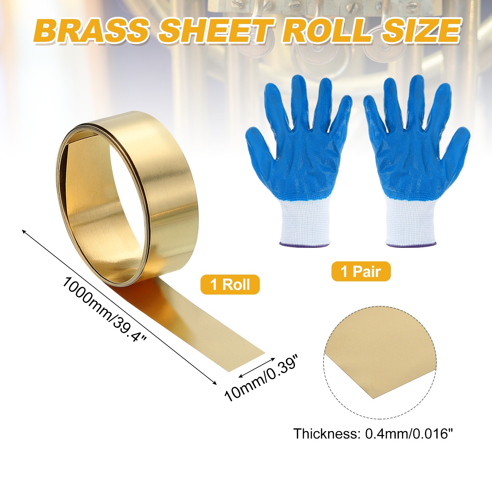 Brass Sheet Roll, 0.016 x 0.4 x 39.4 Inch H62 Thin Brass Foil Strip Plate Shim