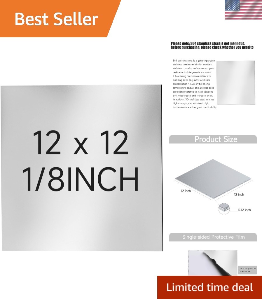 304 Stainless Steel Sheet – 12″ X 12″ X 1/8″ Thin Stainless Steel Plate 1/8 Inch