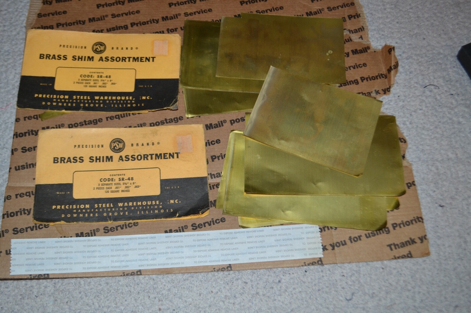 12 PRECISION BRANDS BRASS SHIM ASSORTMENT Code SR-48 3-3/8 x 6