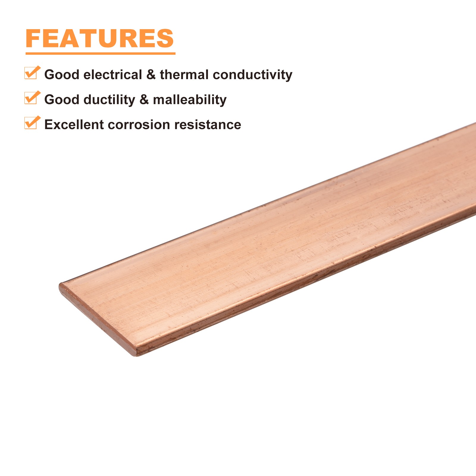 Copper Flat Bar, 0.08″ Thickness x 0.98″ Width x 7.87″ Length Copper Bar Stock