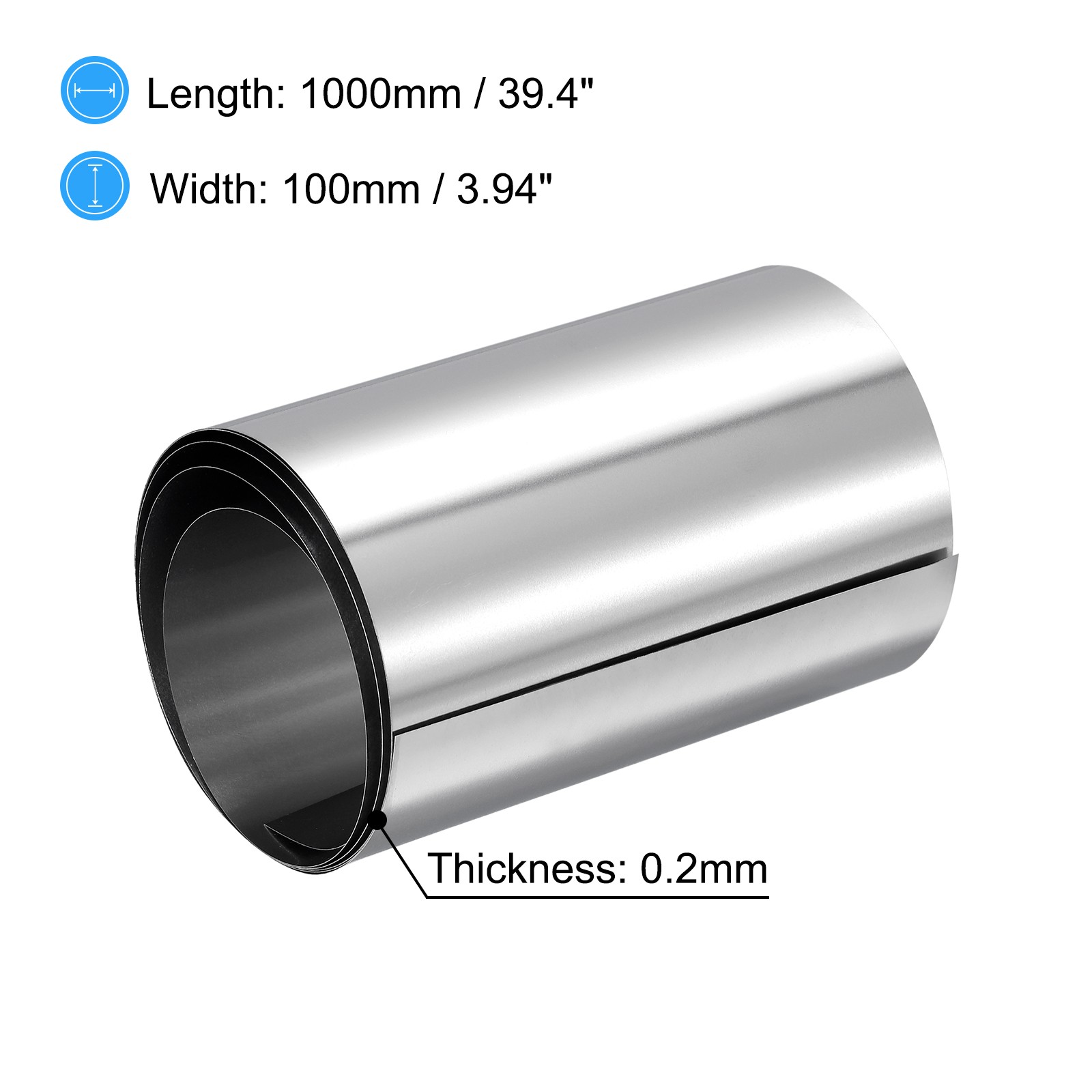 304 Stainless Steel Foil Roll，0.2mm x 100mm x 1M Polished Finish Plate 2pcs