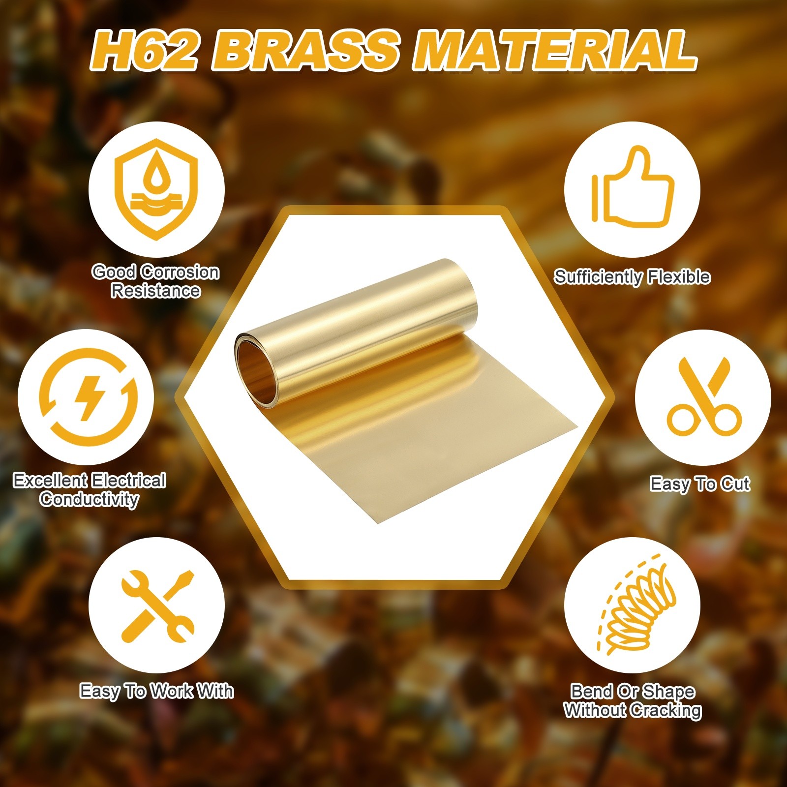 0.0008×4.72×39.4 Inch Brass Sheet Roll H62 Thin Brass Foil Strip Plate Shim