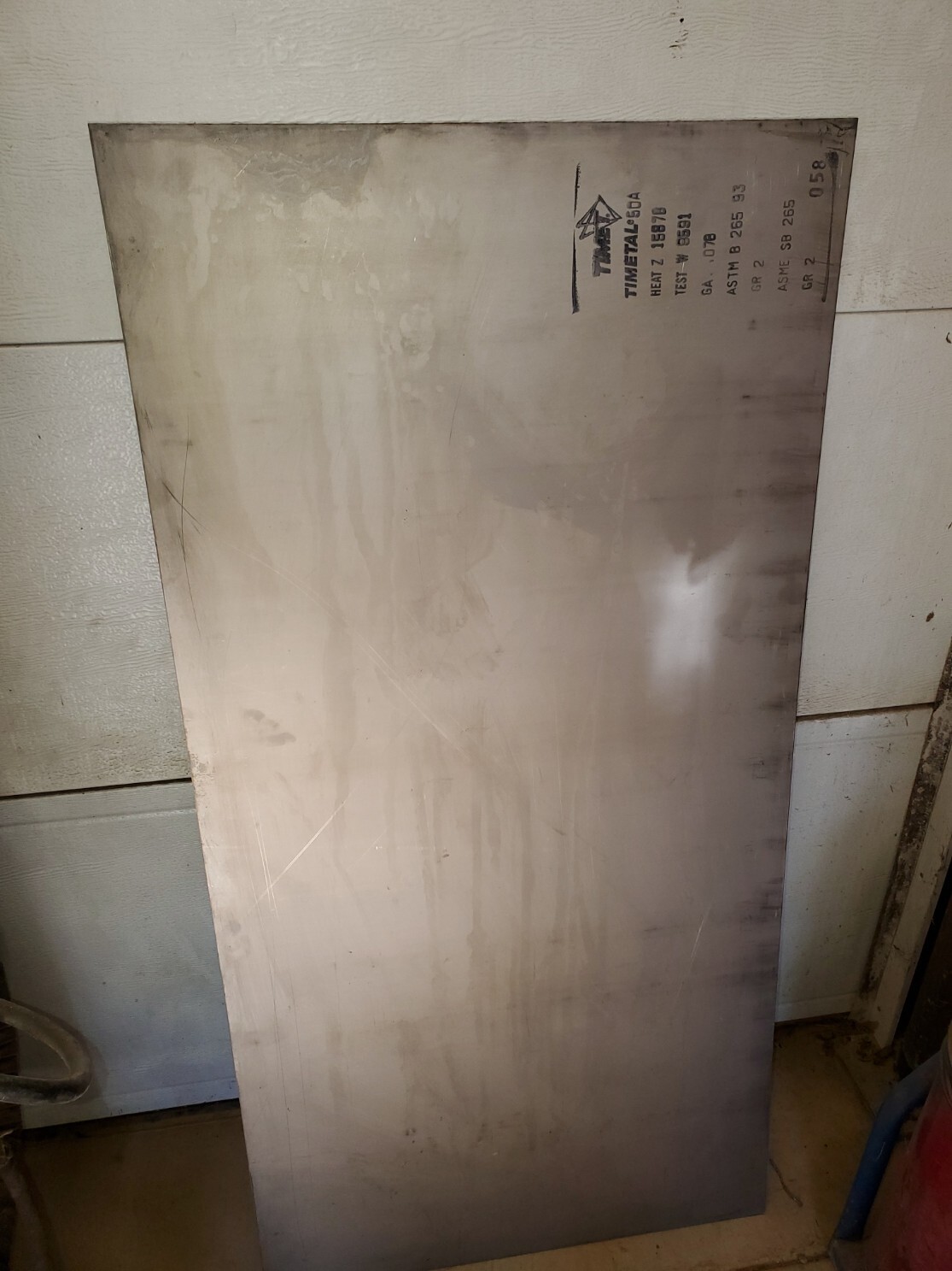 Grd. 2 50A Titanium CP Sheet 24″ x 48″ x .078″, 5/64″ ASME SB 265, ASTM B 265 93