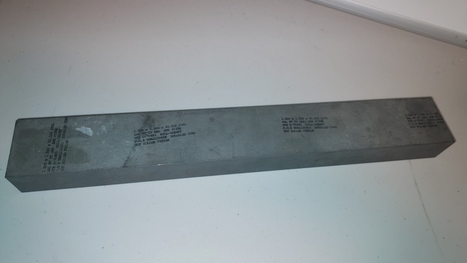 Titanium Bar Stock. 1.5″x2″x19.5″. 13lbs