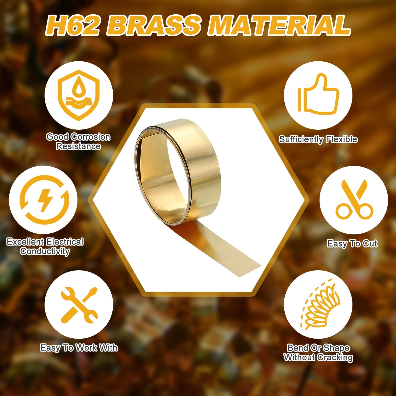 Brass Sheet Roll, 0.016 x 0.4 x 39.4 Inch H62 Thin Brass Foil Strip Plate Shim