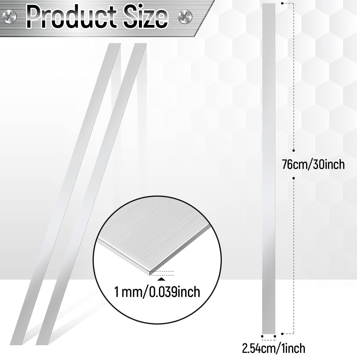 2 Pcs Stainless Steel Trim Strips 304 Brushed 1 x 30 Inch, Silver