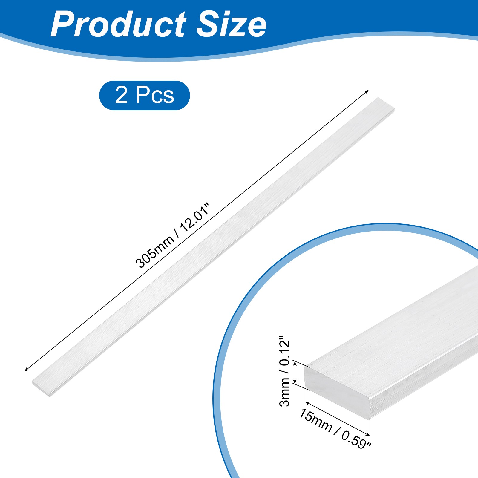 2Pcs Square 6063 Aluminum Flat Bar 1/8″ Thickness 9/16″ Width 12″ Length