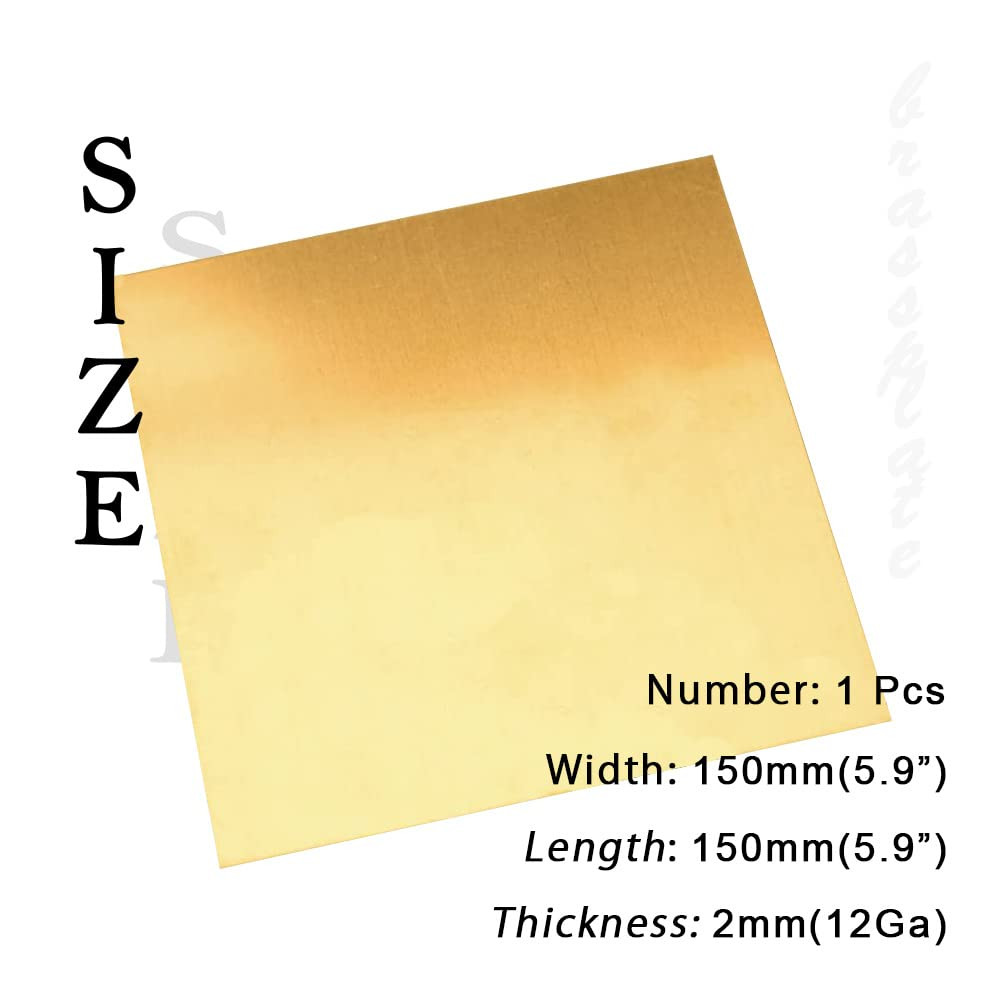 H62 Brass Plate 12 Gauge 0.079X5.9X5.9 Inch Sheet Metal for Craft 1 PCS