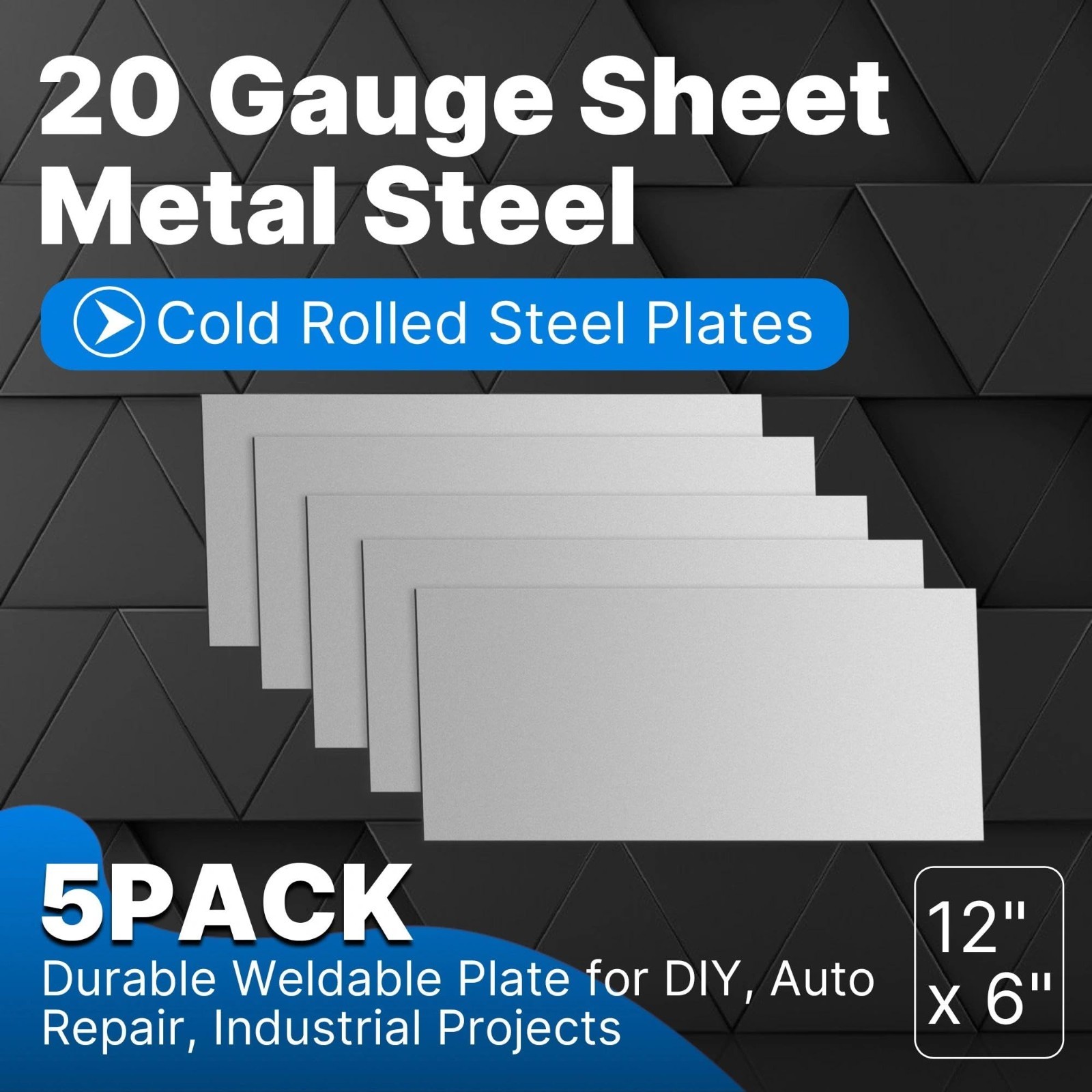 5 Pack 20 Gauge Cold Rolled Steel Sheets 12″ x 6″ – Durable Weldable Metal Plate
