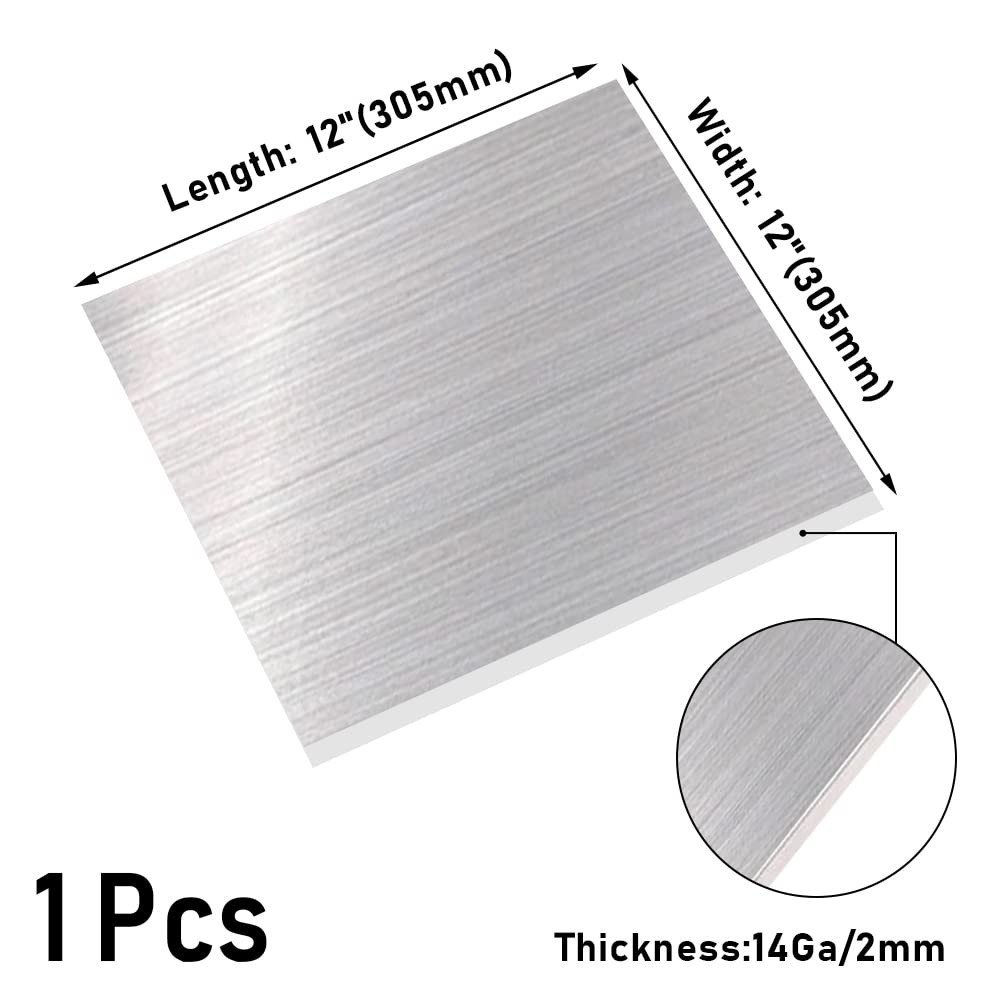304 Stainless Steel Brushed Finish Sheet, 14 Gauge, 0.08” Thickness, 1 Pcs