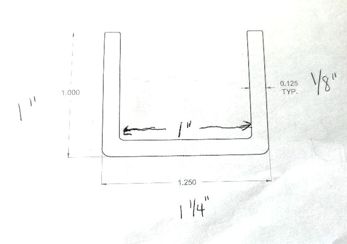 44″ Aluminum U Channel 1″ High x 1 1/4″ Width x 1/8″ Thick 1″ Opening RV