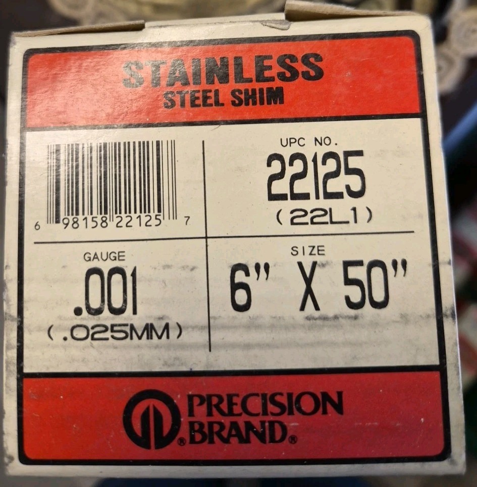 Precision Brand Stainless Steel Shim 22125, 6″ X 50″, .001 Guage