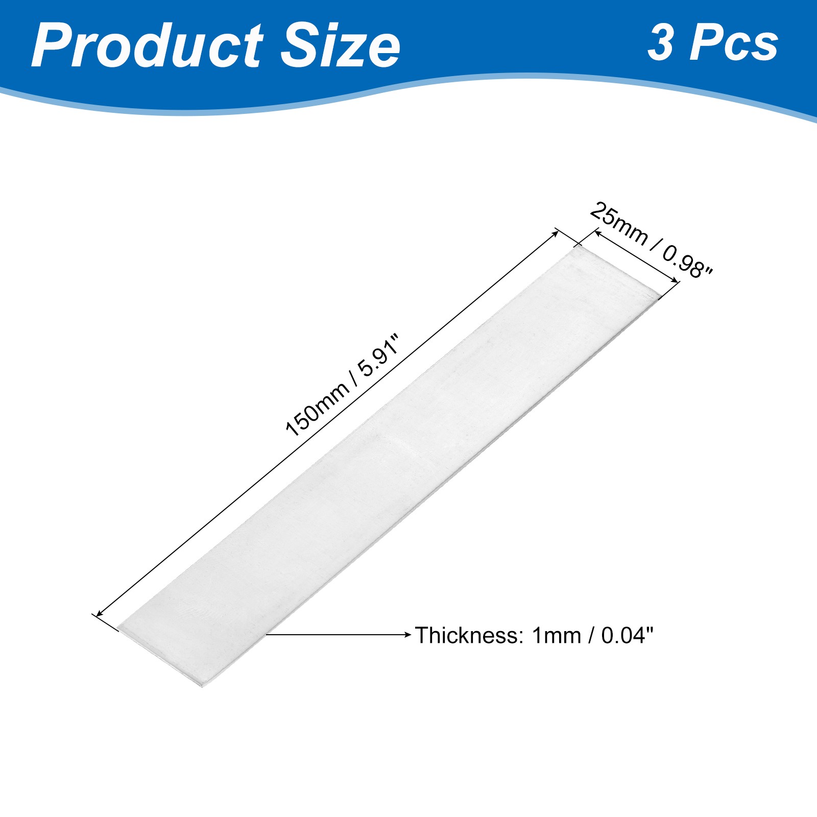 3Pcs Zinc Sheets, 99.995% High Purity Zinc Plate, 0.04″x1″x6″(1x25x150mm)