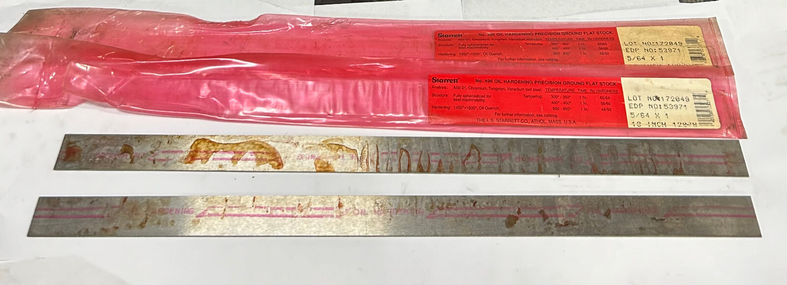 5/64 X 1 X 18″ 2 PC O-1 Flat Ground Stock Regular Starrett Brandname