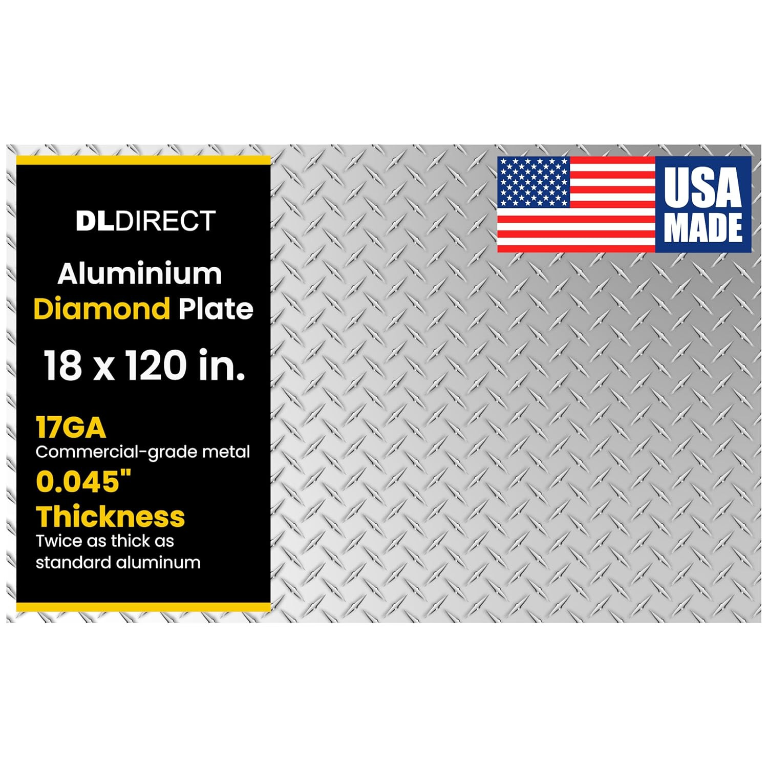 18In. X 120In. – Diamond Plate Sheet Metal, Heavy-Duty Genuine Commercial-Grade