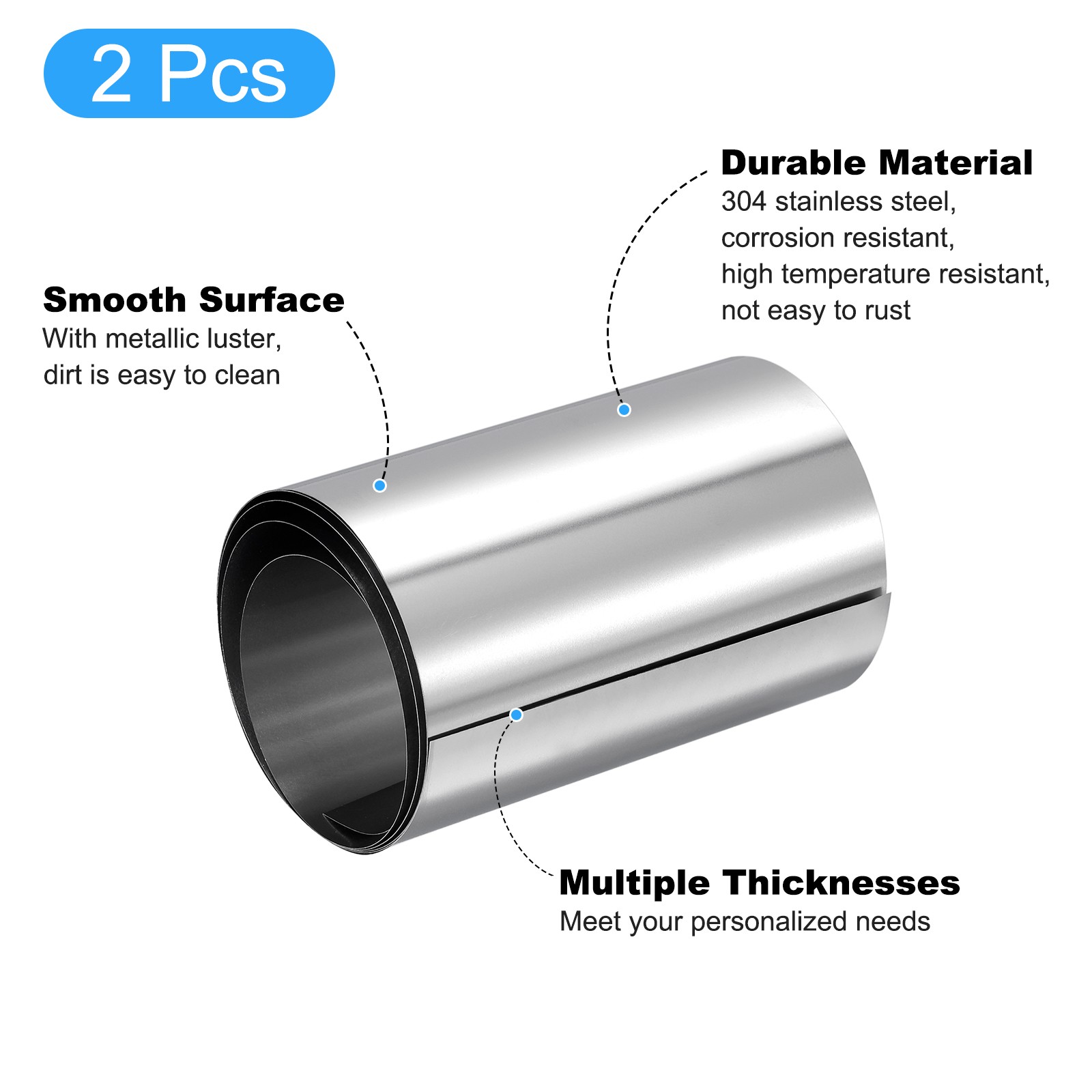 304 Stainless Steel Foil Roll，0.2mm x 100mm x 1M Polished Finish Plate 2pcs